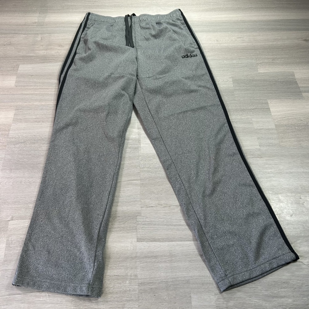 Adidas Track Pants Mens Large Gray Fleece 3 Stripe Elastic Waist EI9762